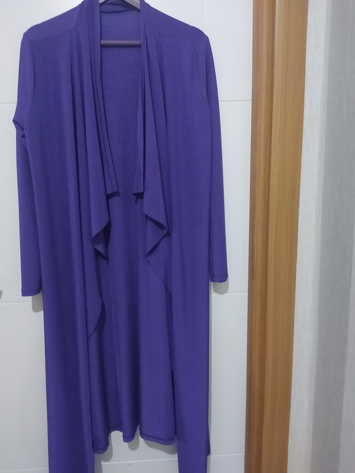 Mor Kadın Uzun Salaş Hırka - Görsel 2