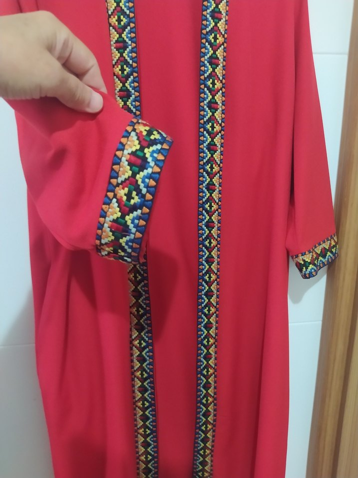 Kadın Kırmızı Nakışlı Bohem Uzun Kap - Görsel 3