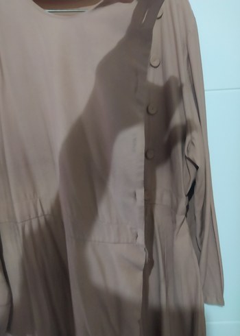 Bej Uzun Keten tulum., Düğmeli, Bol Kesim - Görsel 9