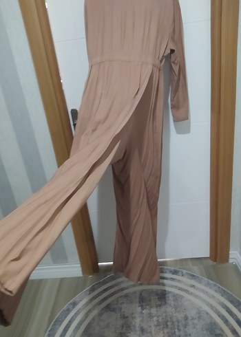 Bej Uzun Keten tulum., Düğmeli, Bol Kesim - Görsel 11