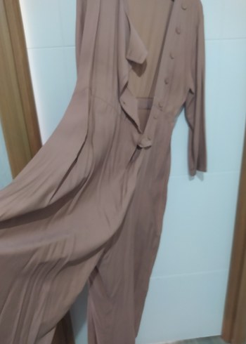 Bej Uzun Keten tulum., Düğmeli, Bol Kesim - Görsel 8