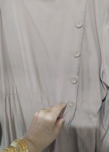 Bej Uzun Keten tulum., Düğmeli, Bol Kesim - Görsel 10