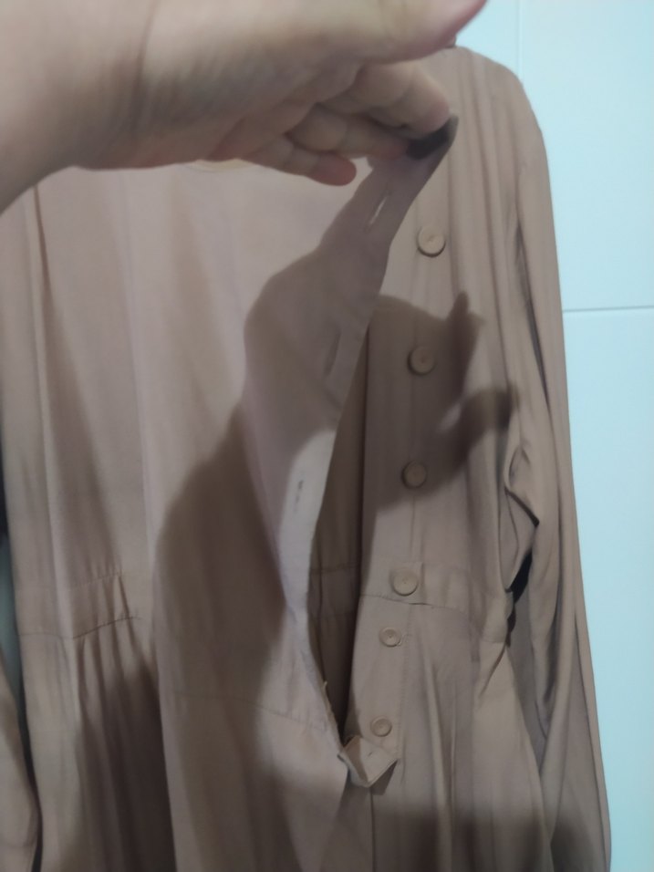 Bej Uzun Keten tulum., Düğmeli, Bol Kesim - Görsel 4