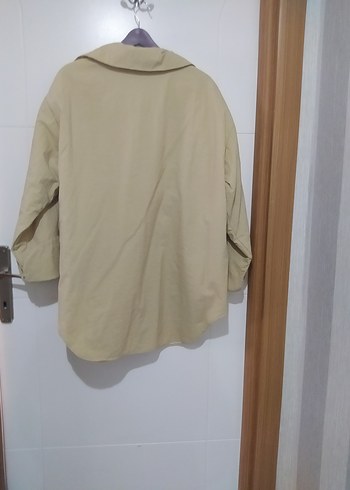 Bej Keten Düğmeli Kadın Gömlek - Görsel 7