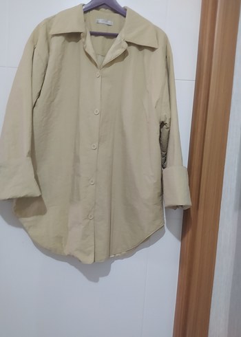 Bej Keten Düğmeli Kadın Gömlek - Görsel 8