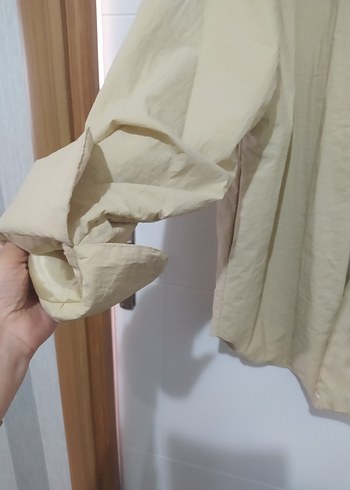 Bej Keten Düğmeli Kadın Gömlek - Görsel 9