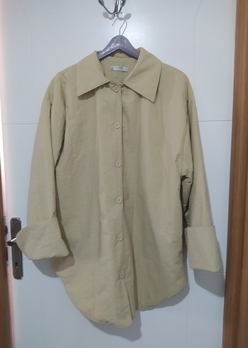 Bej Keten Düğmeli Kadın Gömlek - Görsel 3