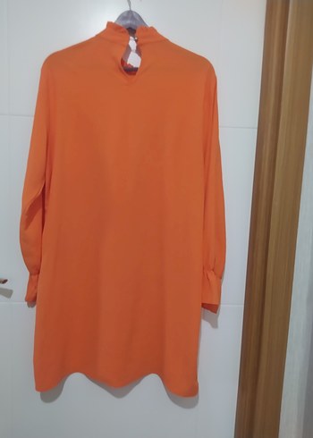 Turuncu, Fırfırlı, Uzun Kollu Kadın Tunik - Görsel 5