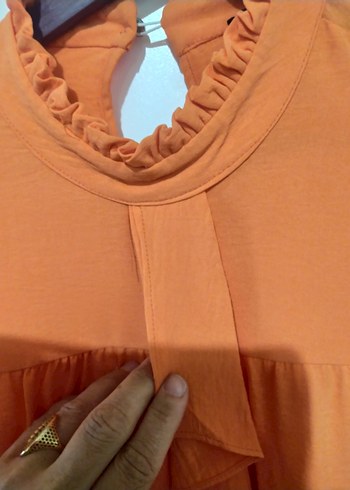 Turuncu, Fırfırlı, Uzun Kollu Kadın Tunik - Görsel 4