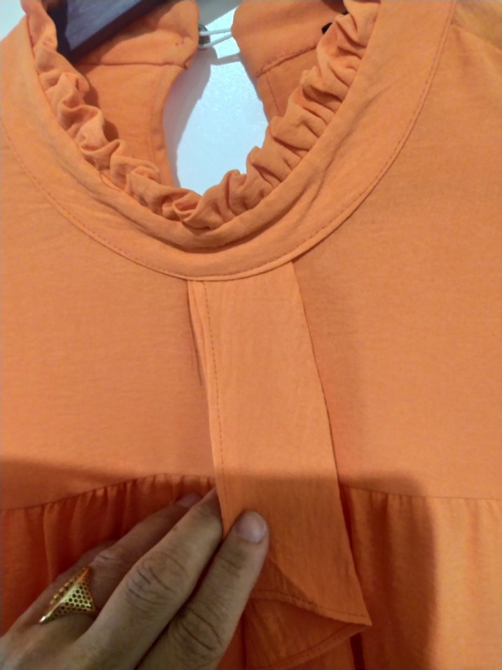 Turuncu, Fırfırlı, Uzun Kollu Kadın Tunik - Görsel 4