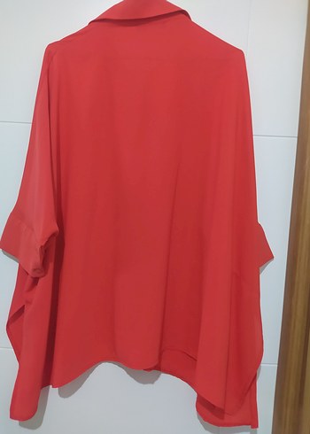 Kırmızı Salaş Midi Kadın Gömlek - Görsel 5