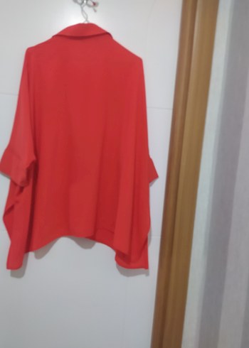 Kırmızı Salaş Midi Kadın Gömlek - Görsel 6