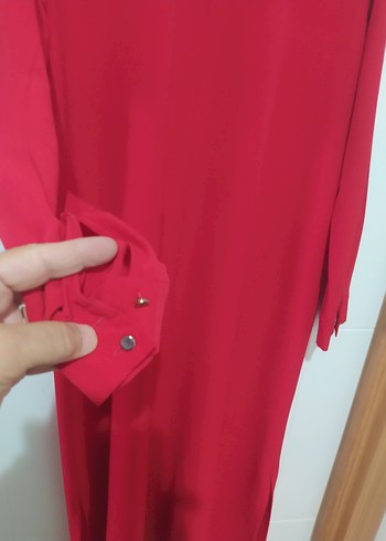 Uzun Kırmızı Kadın Elbise - Görsel 6