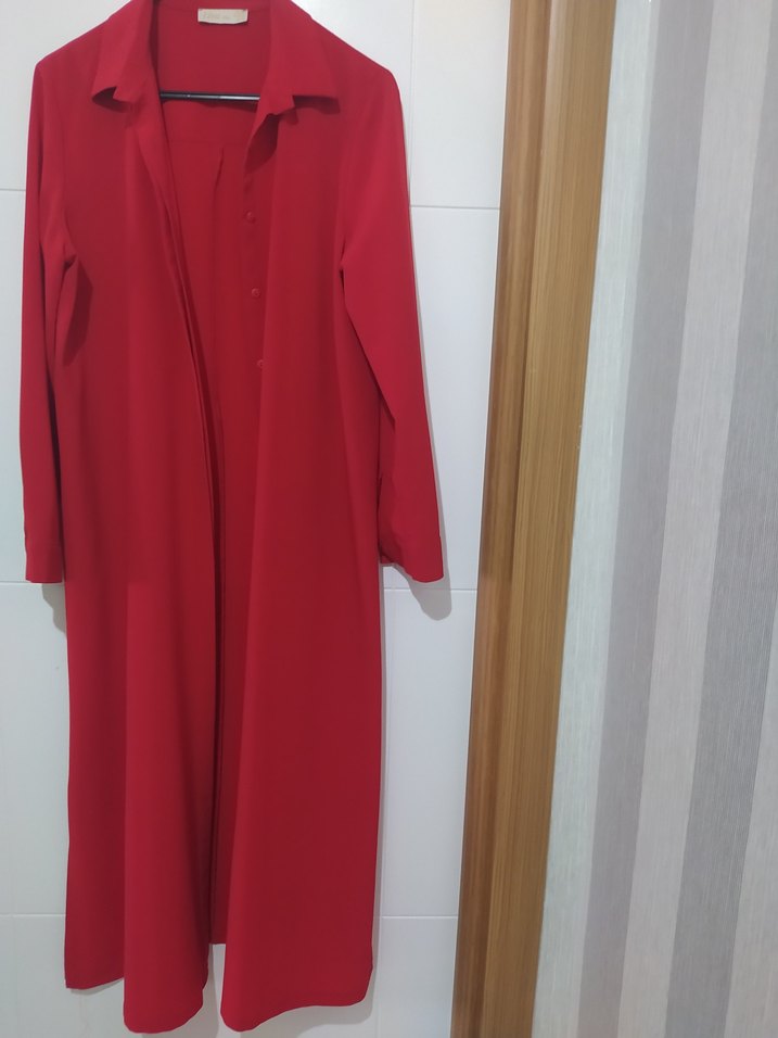 Uzun Kırmızı Kadın Elbise - Görsel 2