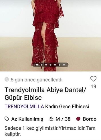 m Beden bordo Renk Güpür askılı elbise