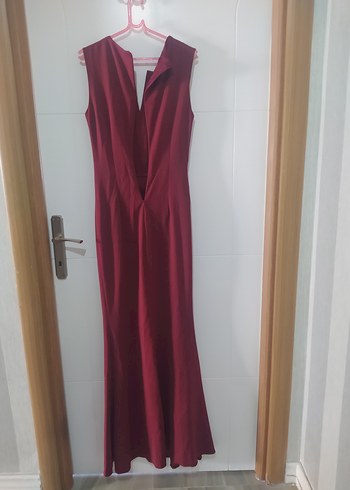 Bordo Kemerli Uzun Abiye Elbise - Görsel 10