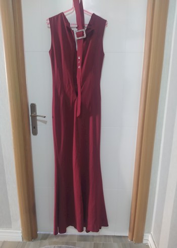 Bordo Kemerli Uzun Abiye Elbise - Görsel 9
