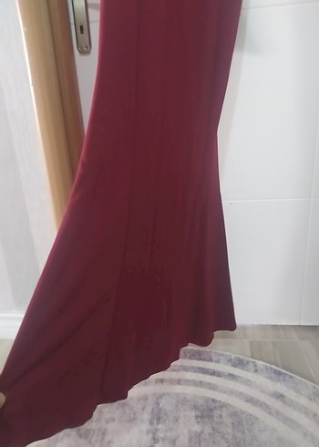 Bordo Kemerli Uzun Abiye Elbise - Görsel 2