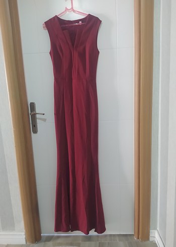 Bordo Kemerli Uzun Abiye Elbise - Görsel 8