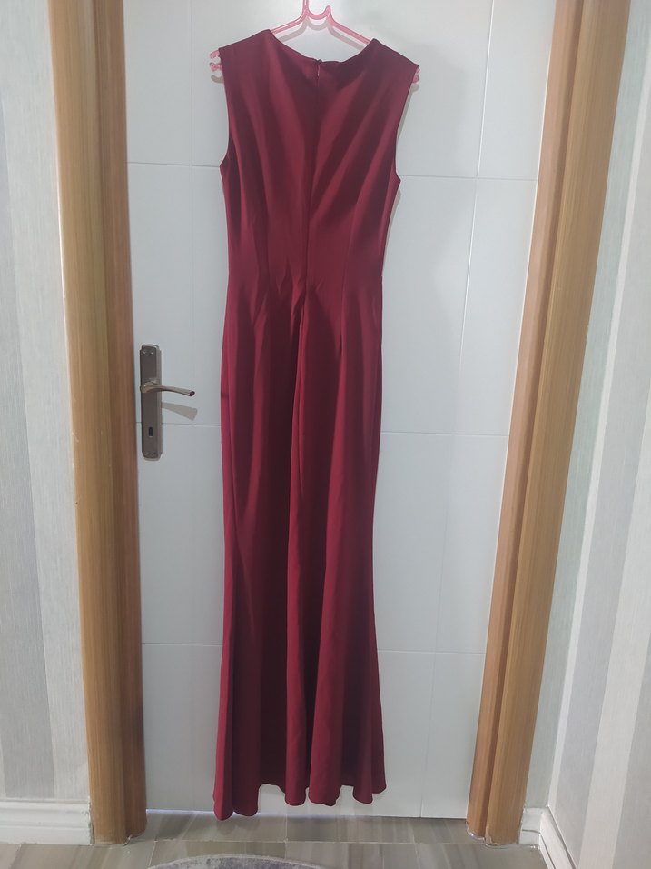 Bordo Kemerli Uzun Abiye Elbise - Görsel 4