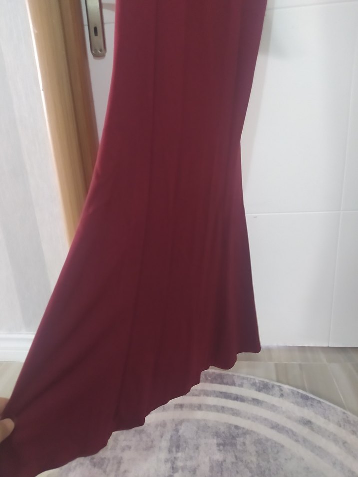 Bordo Kemerli Uzun Abiye Elbise - Görsel 2