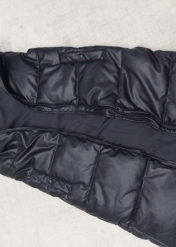 Siyah Kapüşonlu Uzun Kadın Yelek - Görsel 6