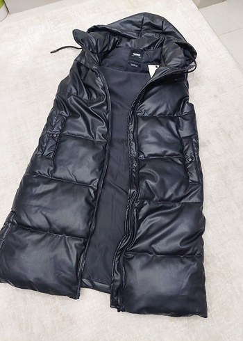 Siyah Kapüşonlu Uzun Kadın Yelek - Görsel 8