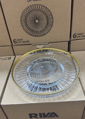 Altın Kenarlı İşlemeli 6'lı Çay Tabağı Seti - Görsel 2