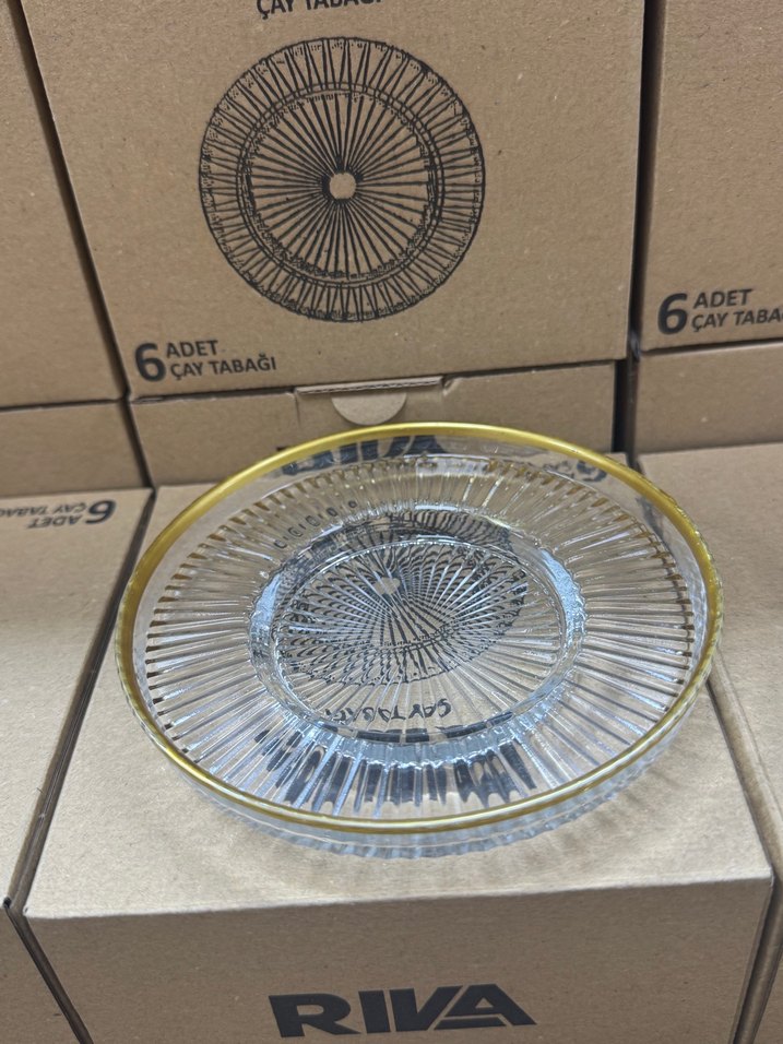 Altın Kenarlı İşlemeli 6'lı Çay Tabağı Seti - Görsel 2