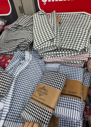 Bohem Kareli Mutfak Masa Örtüsü - Bej Gri - Görsel 2