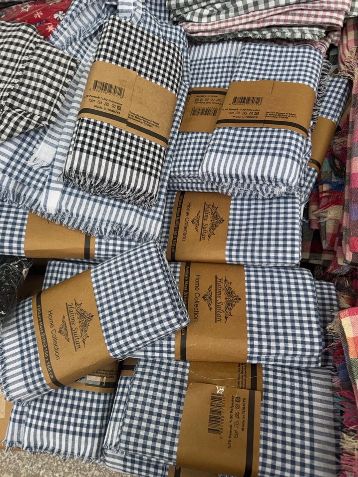 Bohem Kareli Mutfak Masa Örtüsü - Bej Gri - Görsel 3