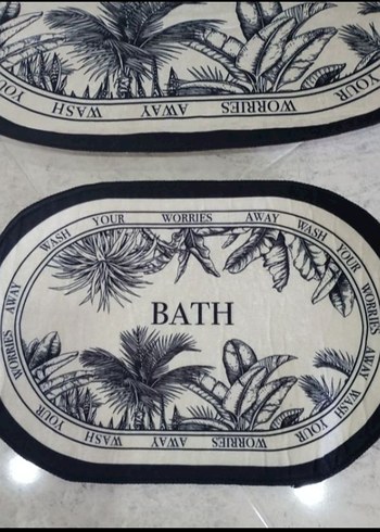 Gri Baskılı Oval Banyo Paspası Seti - Görsel 3