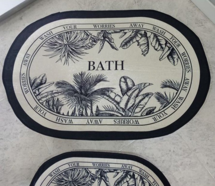 Gri Baskılı Oval Banyo Paspası Seti - Görsel 2