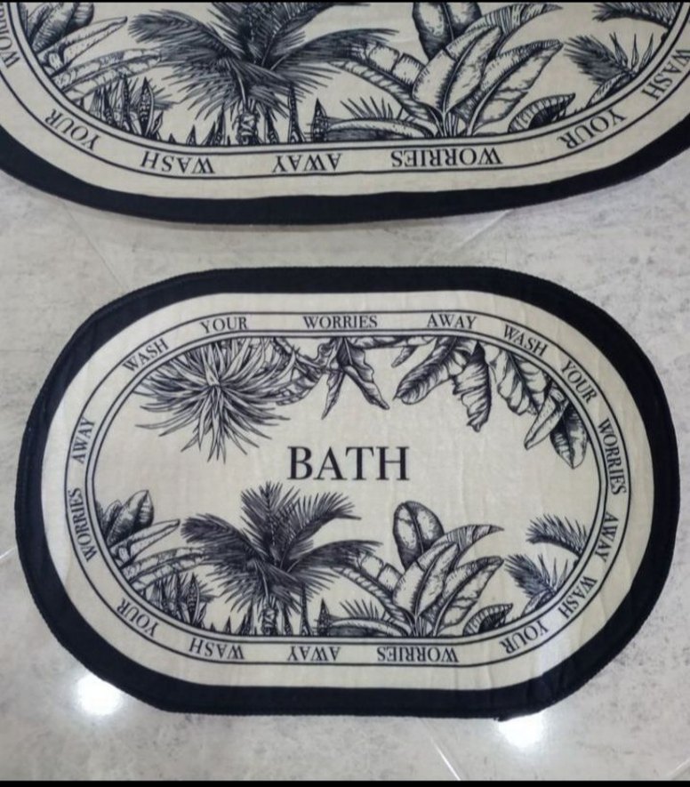 Gri Baskılı Oval Banyo Paspası Seti - Görsel 3