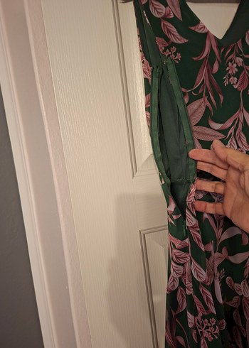 şifon 44,42 beden Yaprak Desenli Midi Salaş Elbise - Görsel 3