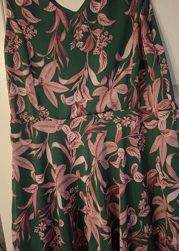 şifon 44,42 beden Yaprak Desenli Midi Salaş Elbise - Görsel 6