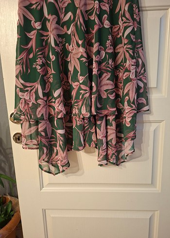 şifon 44,42 beden Yaprak Desenli Midi Salaş Elbise - Görsel 5