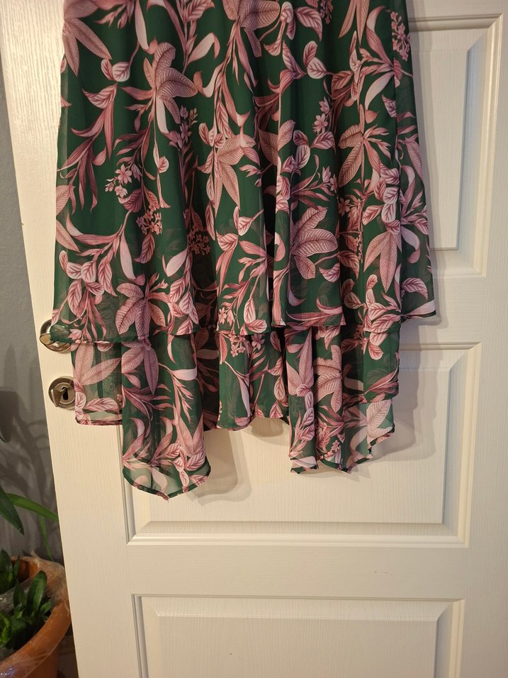 şifon 44,42 beden Yaprak Desenli Midi Salaş Elbise - Görsel 5