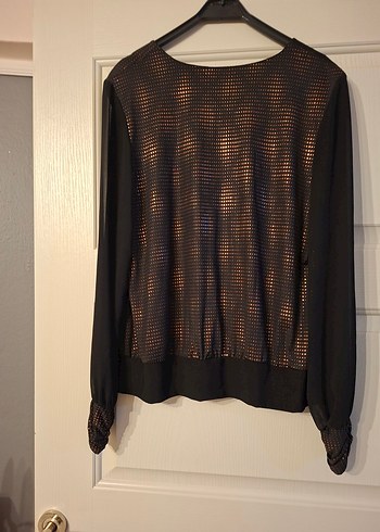 Siyah V Yaka Dökümlü Uzun Kollu Kadın Bluz 40 42 beden - Görsel 2