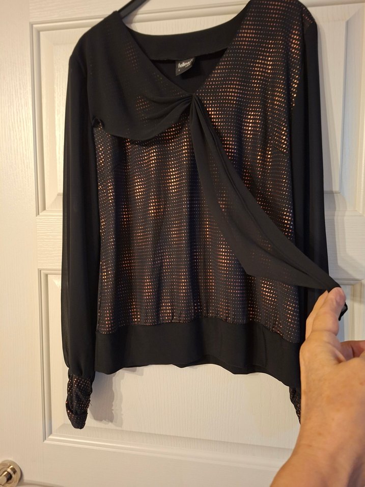 Siyah V Yaka Dökümlü Uzun Kollu Kadın Bluz 40 42 beden - Görsel 3