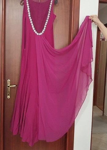 Bordo Drapeli Uzun Abiye Elbise - Görsel 6