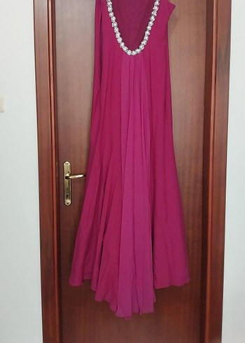 Bordo Drapeli Uzun Abiye Elbise - Görsel 3