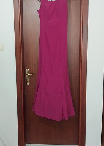 Bordo Drapeli Uzun Abiye Elbise - Görsel 2