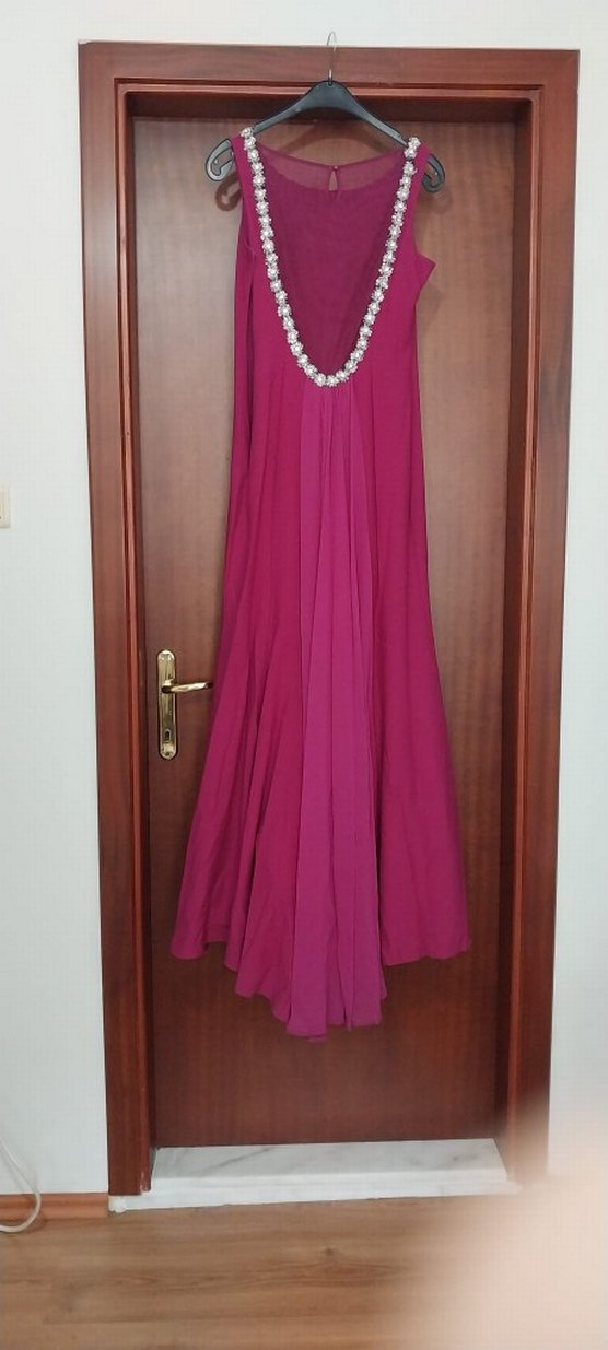 Bordo Drapeli Uzun Abiye Elbise - Görsel 3