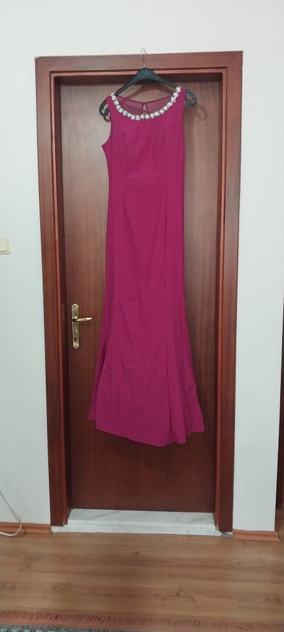 Bordo Drapeli Uzun Abiye Elbise - Görsel 2