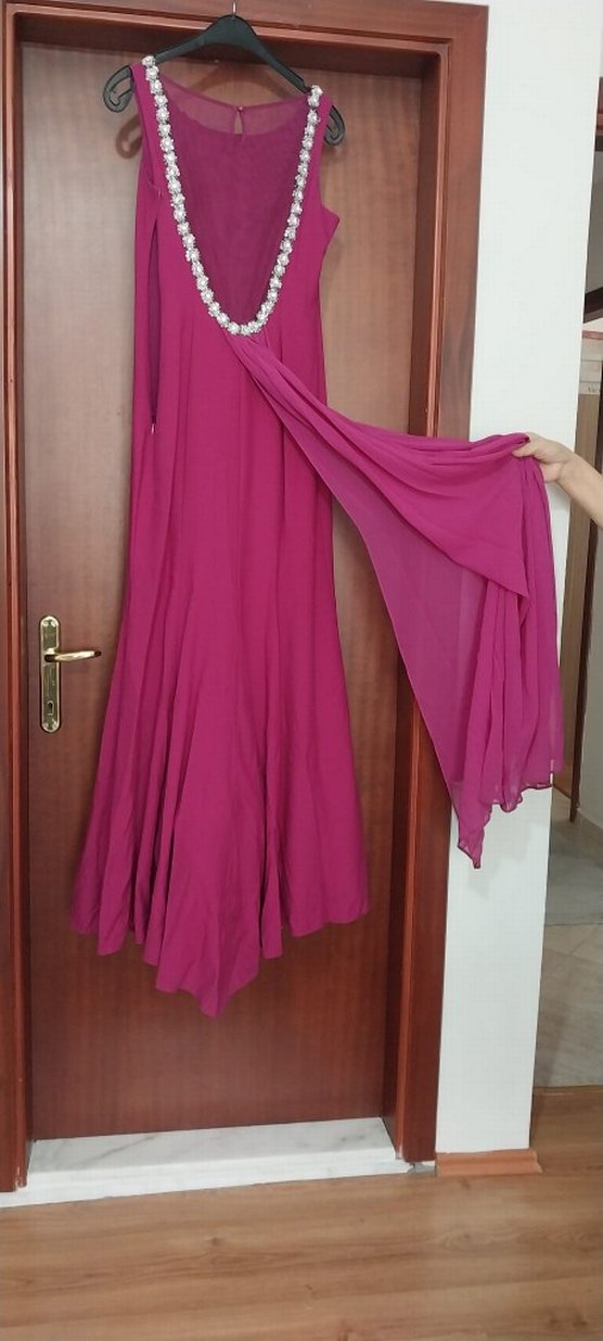 Bordo Drapeli Uzun Abiye Elbise - Görsel 5