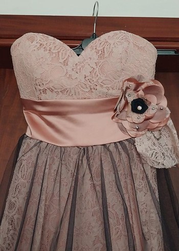 Drapeli Straplez Mini Pembe Gotik Abiye Elbise - Görsel 4