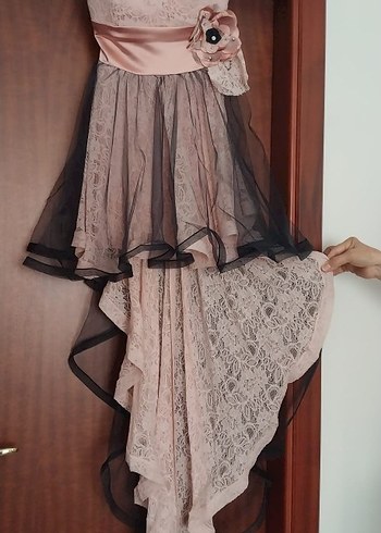 Drapeli Straplez Mini Pembe Gotik Abiye Elbise - Görsel 3