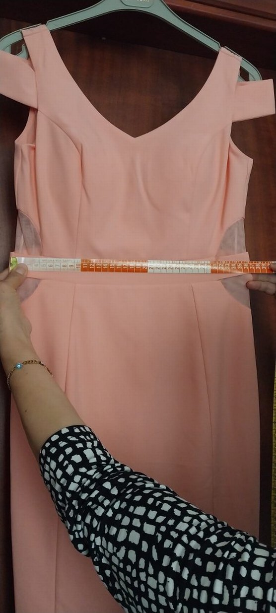 Yavruağzı Kemerli Midi V Yaka Kadın Elbise - Görsel 4