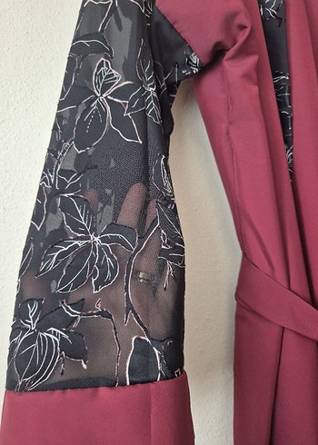 Bordo Uzun Kollu Kadın Uzun Kimono - Görsel 3